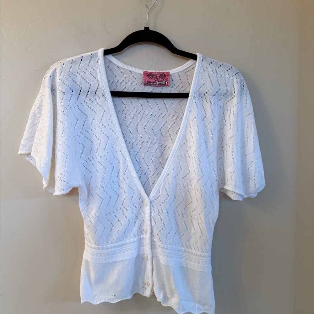 Juicy Couture White Knit Button-Down Blouse